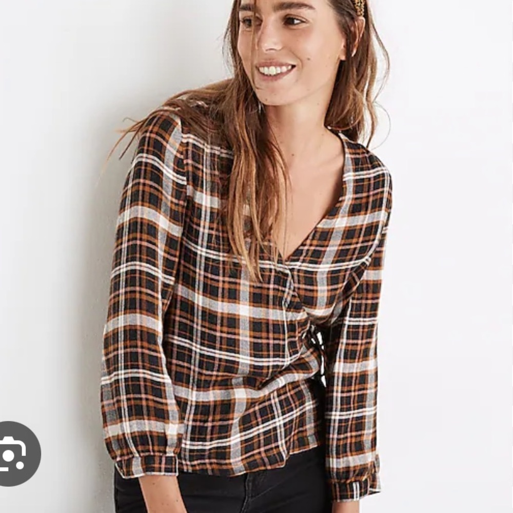 Madewell Plaid Gauze Double-Tie Wrap Top Size Medium
